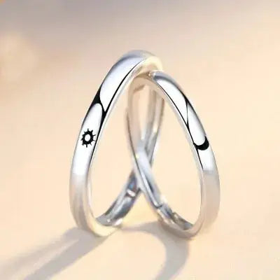 Minimalist Silver Sun Moon Adjustable Ring - Couple Engagement Jewelry American Roasting Company