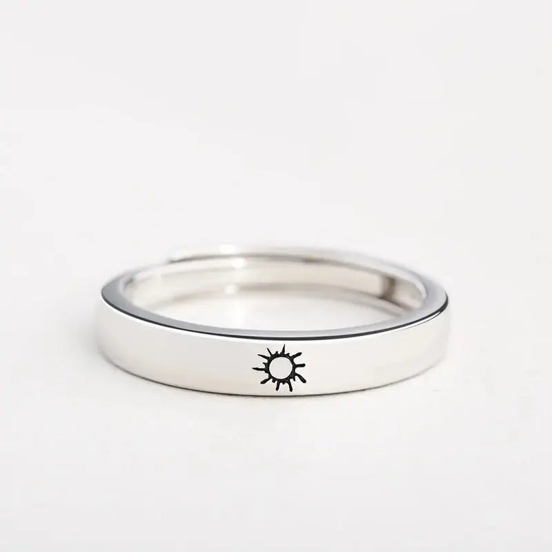 Minimalist Silver Sun Moon Adjustable Ring - Couple Engagement Jewelry American Roasting Company