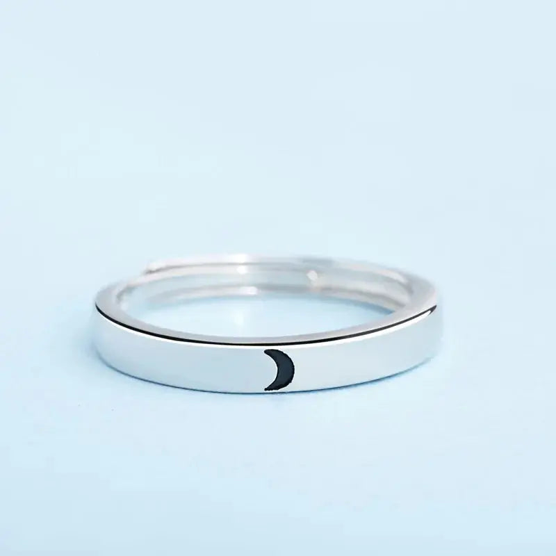 Minimalist Silver Sun Moon Adjustable Ring - Couple Engagement Jewelry American Roasting Company