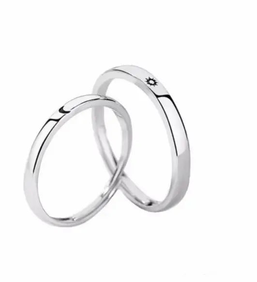 Minimalist Silver Sun Moon Adjustable Ring - Couple Engagement Jewelry American Roasting Company