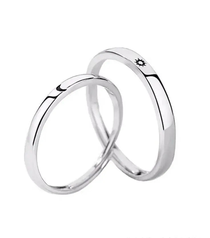 Minimalist Silver Sun Moon Adjustable Ring - Couple Engagement Jewelry American Roasting Company