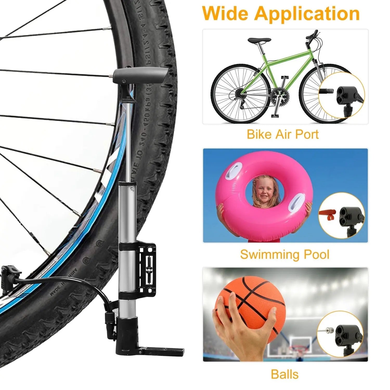 Mini Bike Pump Portable Bicycle Tire Inflator Ball Air Pump w/ Mount Frame For Mountain Road Bike Doba