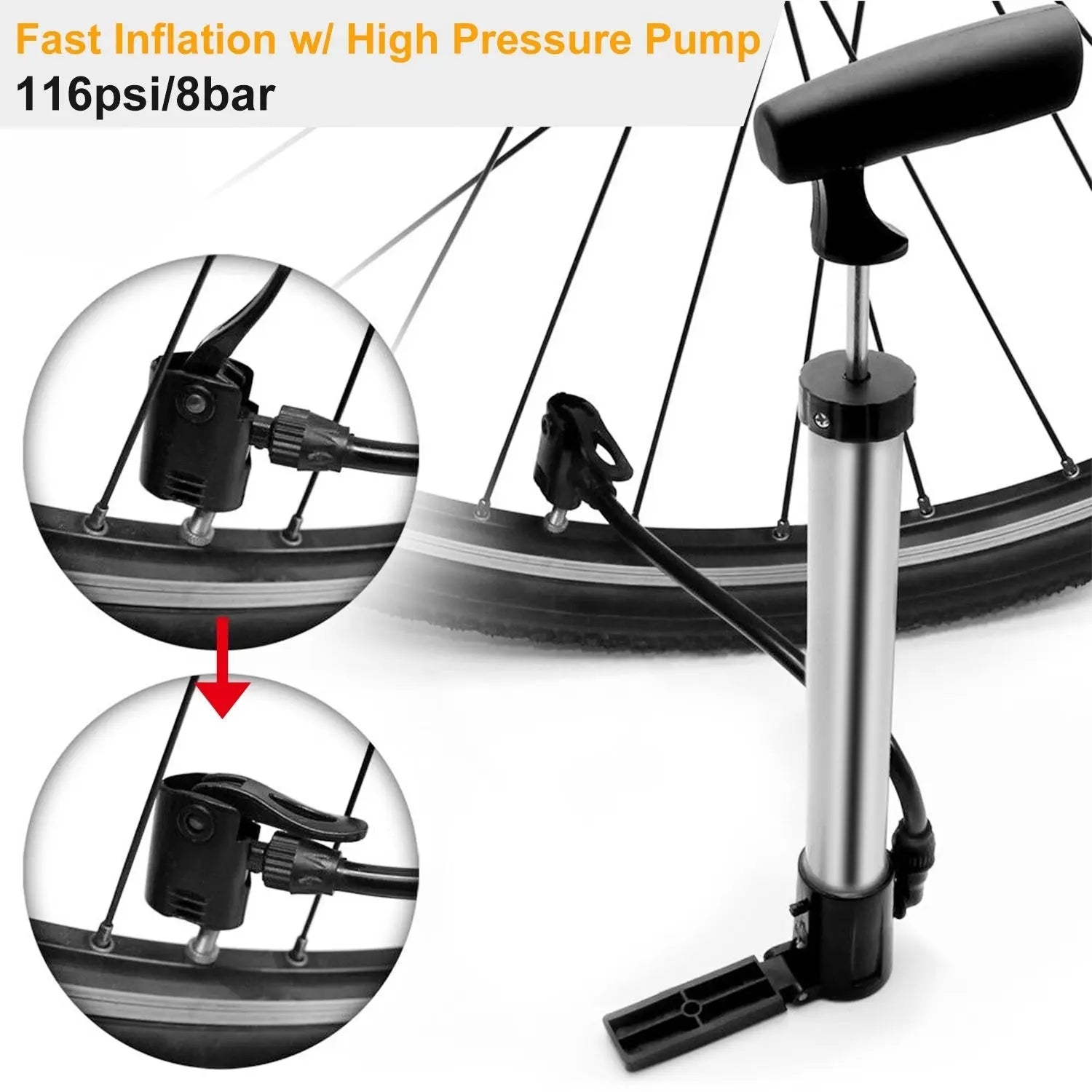 Mini Bike Pump Portable Bicycle Tire Inflator Ball Air Pump w/ Mount Frame For Mountain Road Bike Doba