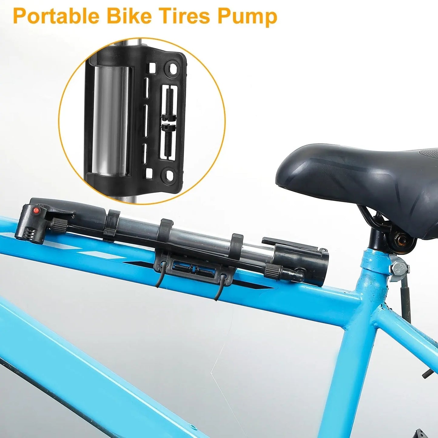 Mini Bike Pump Portable Bicycle Tire Inflator Ball Air Pump w/ Mount Frame For Mountain Road Bike Doba