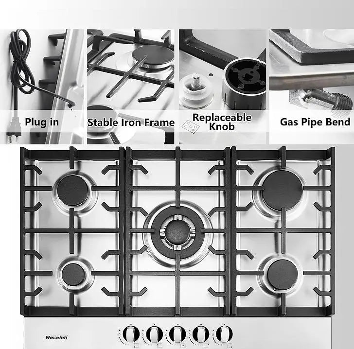 30in Built-in Gas Cooker Top 5 burner LPG / NG double fuel gas stove 24in gas gas stove combustion embedded stove gas kitchen stove, gas double-headed stove single gas stove Doba