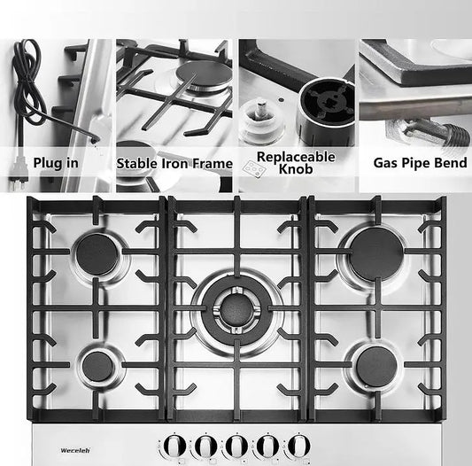 30in Built-in Gas Cooker Top 5 burner LPG / NG double fuel gas stove 24in gas gas stove combustion embedded stove gas kitchen stove, gas double-headed stove single gas stove Doba