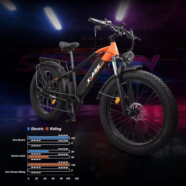 Adult, X-ARK Electric Bike 1000W Motor Fat Tire 26x4 Mountain Bike (Black/Orange) Doba