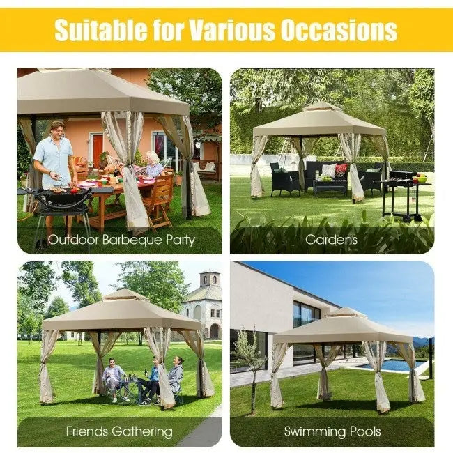 Outdoor 2-Tier 10 Feet x 10 Feet Screw-free Structure Shelter Gazebo Canopy Doba