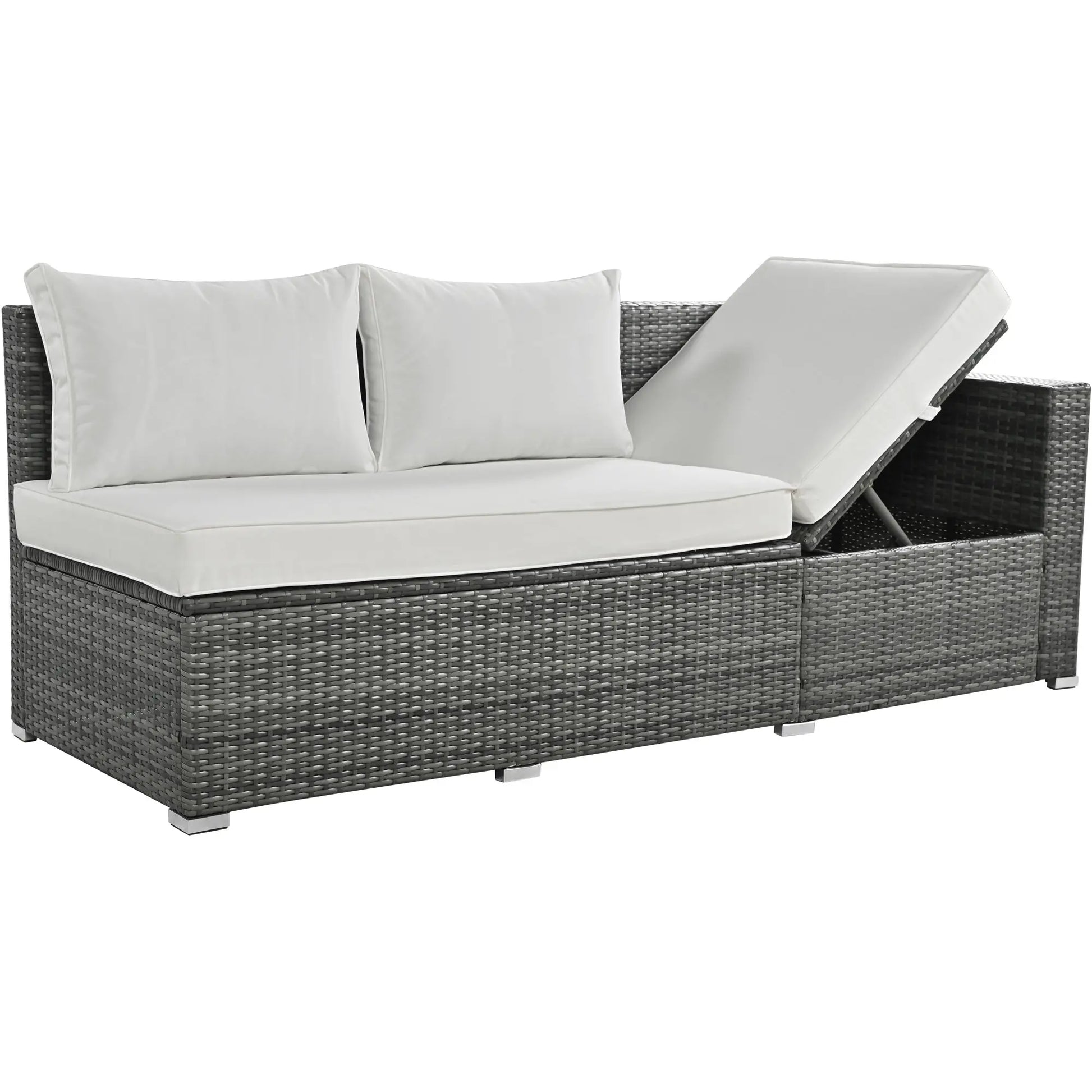 Outdoor 6-Piece All Weather PE Rattan Sofa Set; Garden Patio Wicker Sectional Furniture Set with Adjustable Seat; Storage Box; Removable Covers and Tempered Glass Top Table Doba