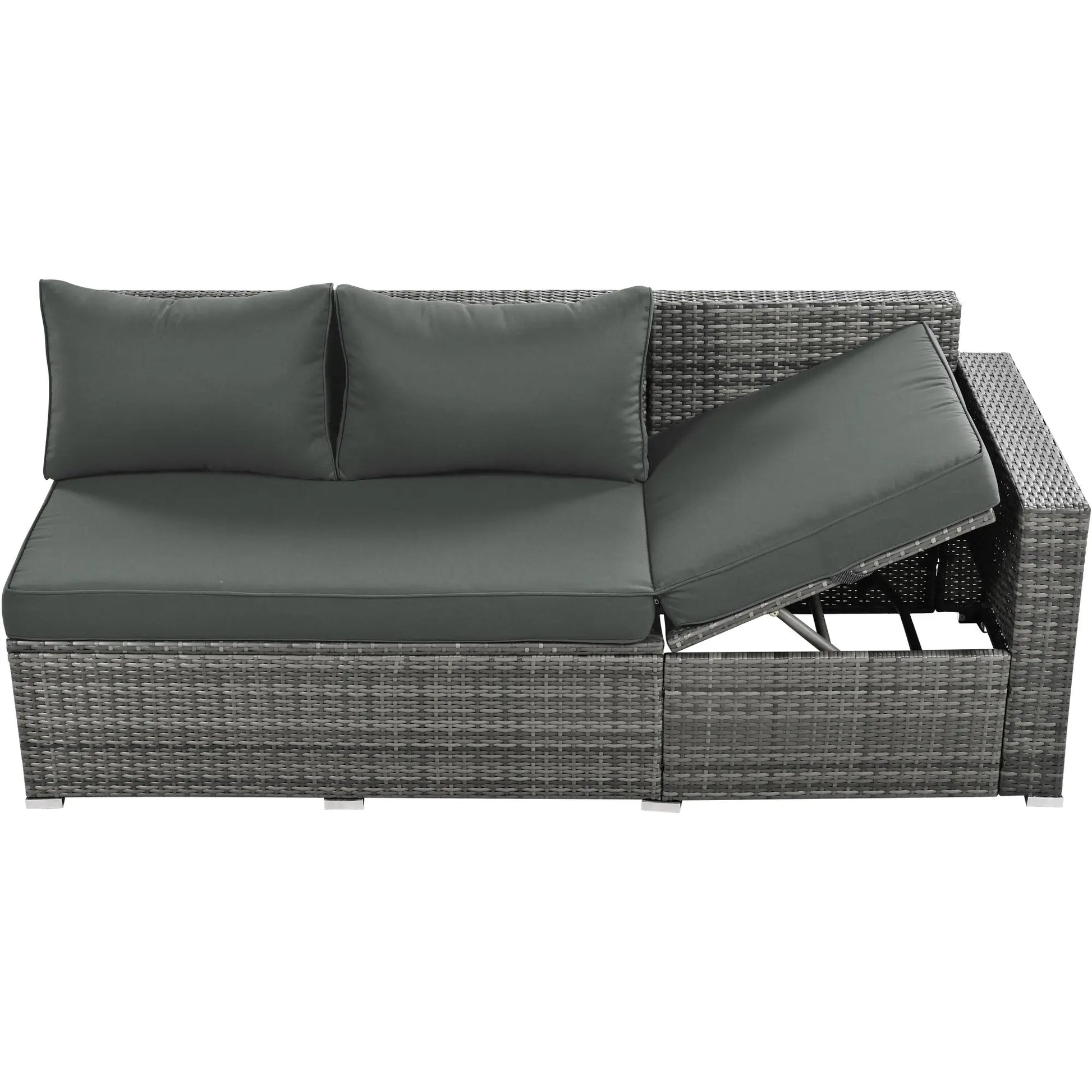 Outdoor 6-Piece All Weather PE Rattan Sofa Set; Garden Patio Wicker Sectional Furniture Set with Adjustable Seat; Storage Box; Removable Covers and Tempered Glass Top Table Doba