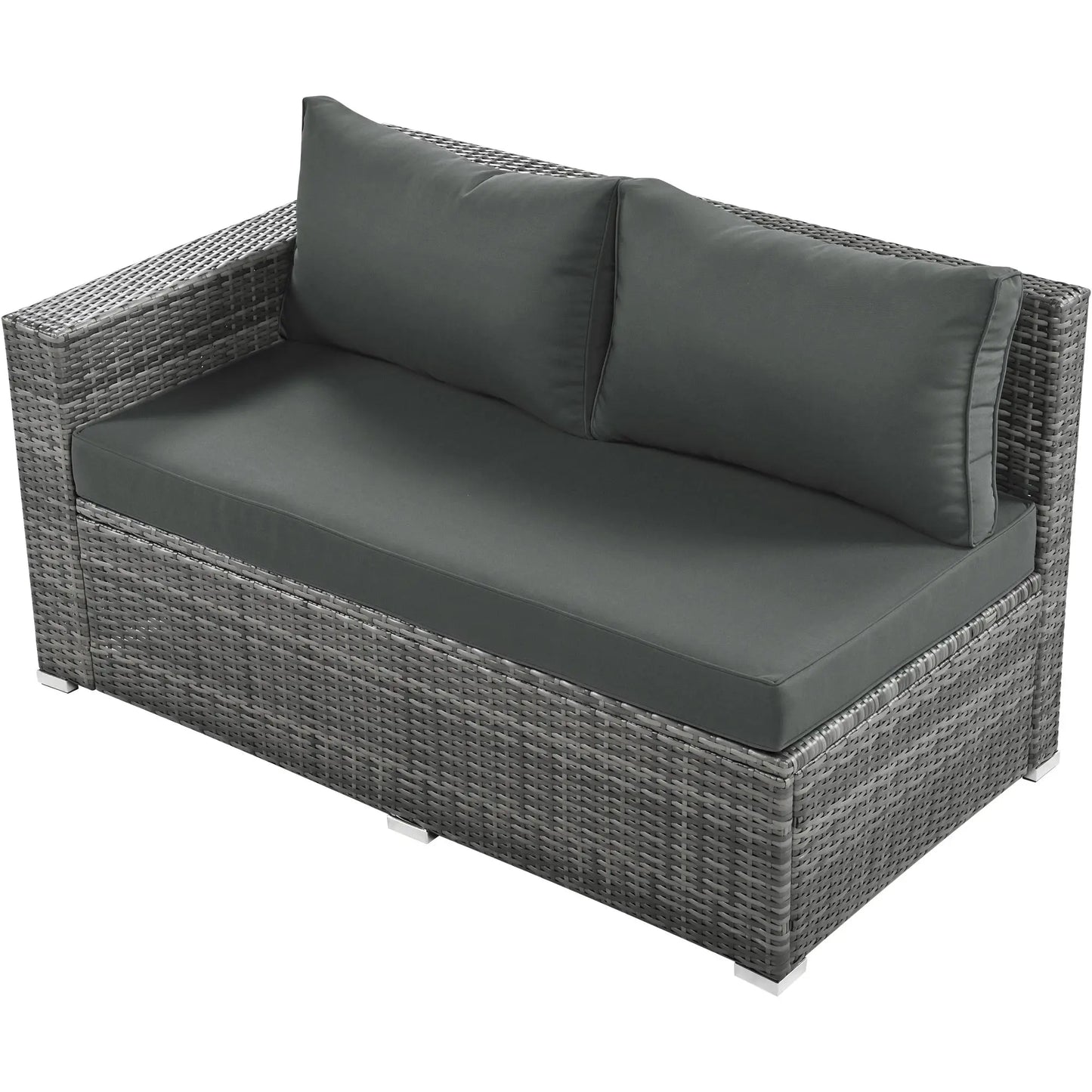 Outdoor 6-Piece All Weather PE Rattan Sofa Set; Garden Patio Wicker Sectional Furniture Set with Adjustable Seat; Storage Box; Removable Covers and Tempered Glass Top Table Doba