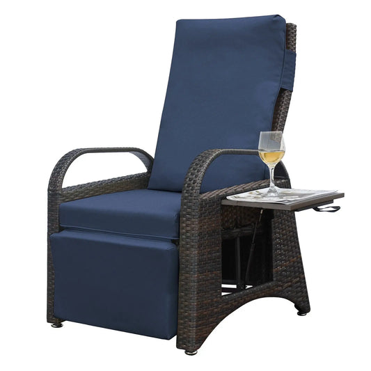 Outdoor Adjustable Wicker Recliner with Flip Table, Recliner with Style Doba