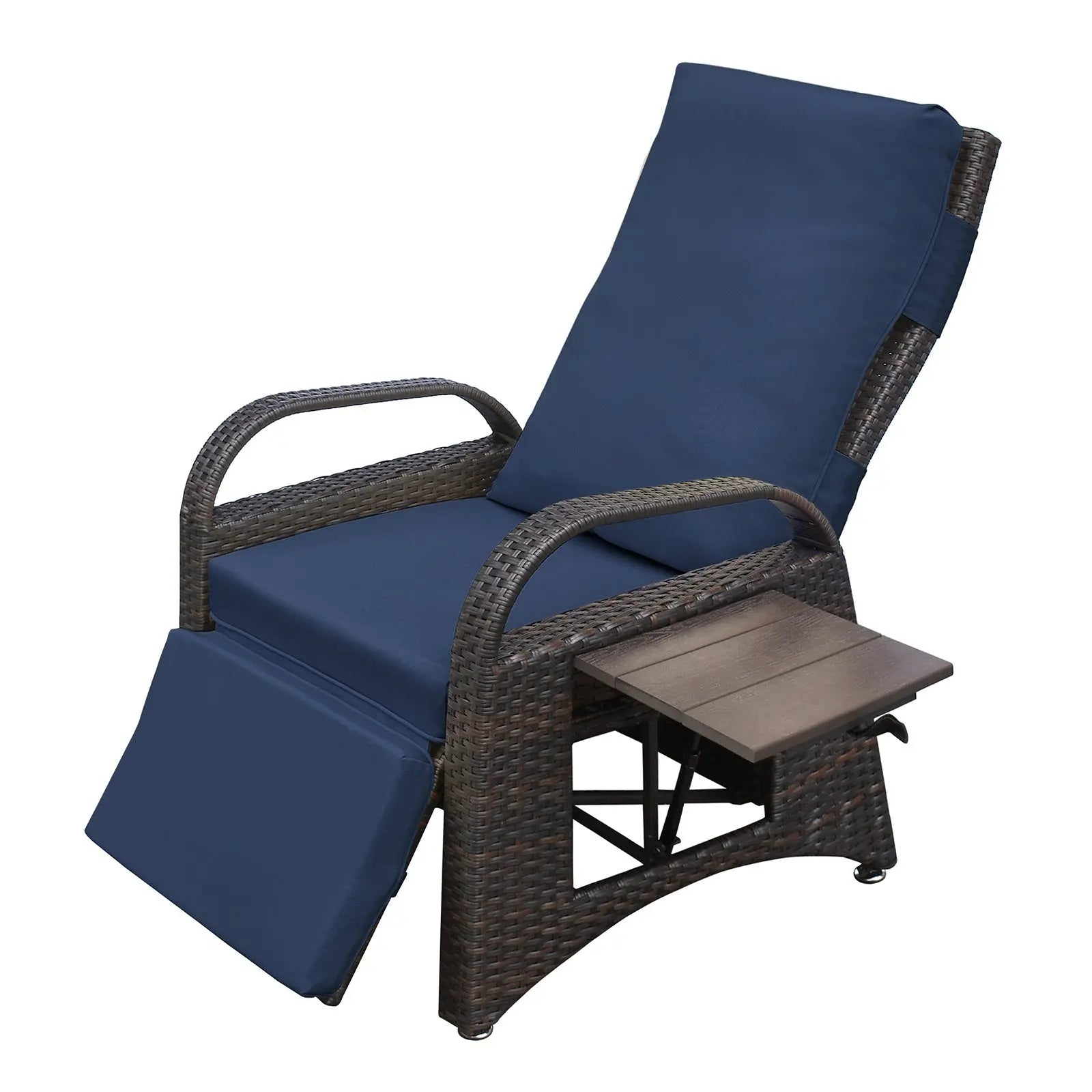 Outdoor Adjustable Wicker Recliner with Flip Table, Recliner with Style Doba