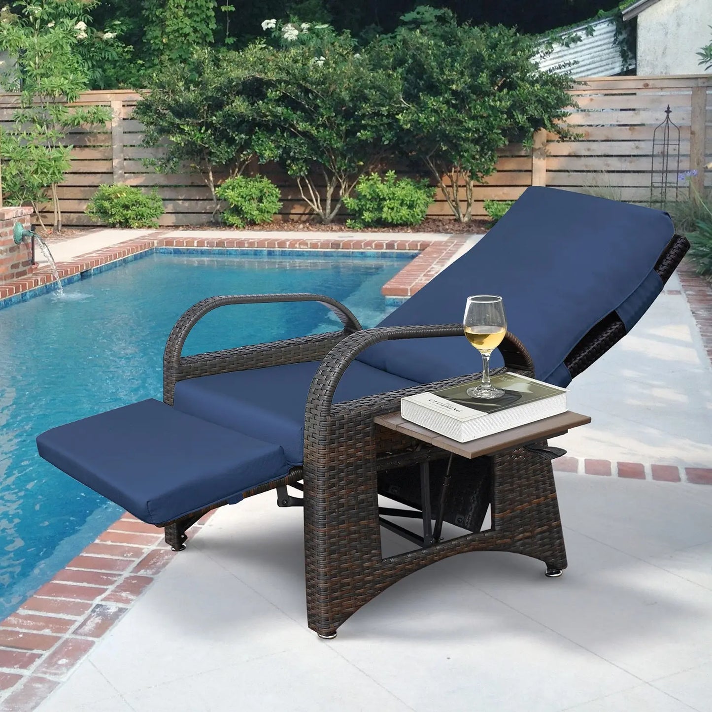 Outdoor Adjustable Wicker Recliner with Flip Table, Recliner with Style Doba