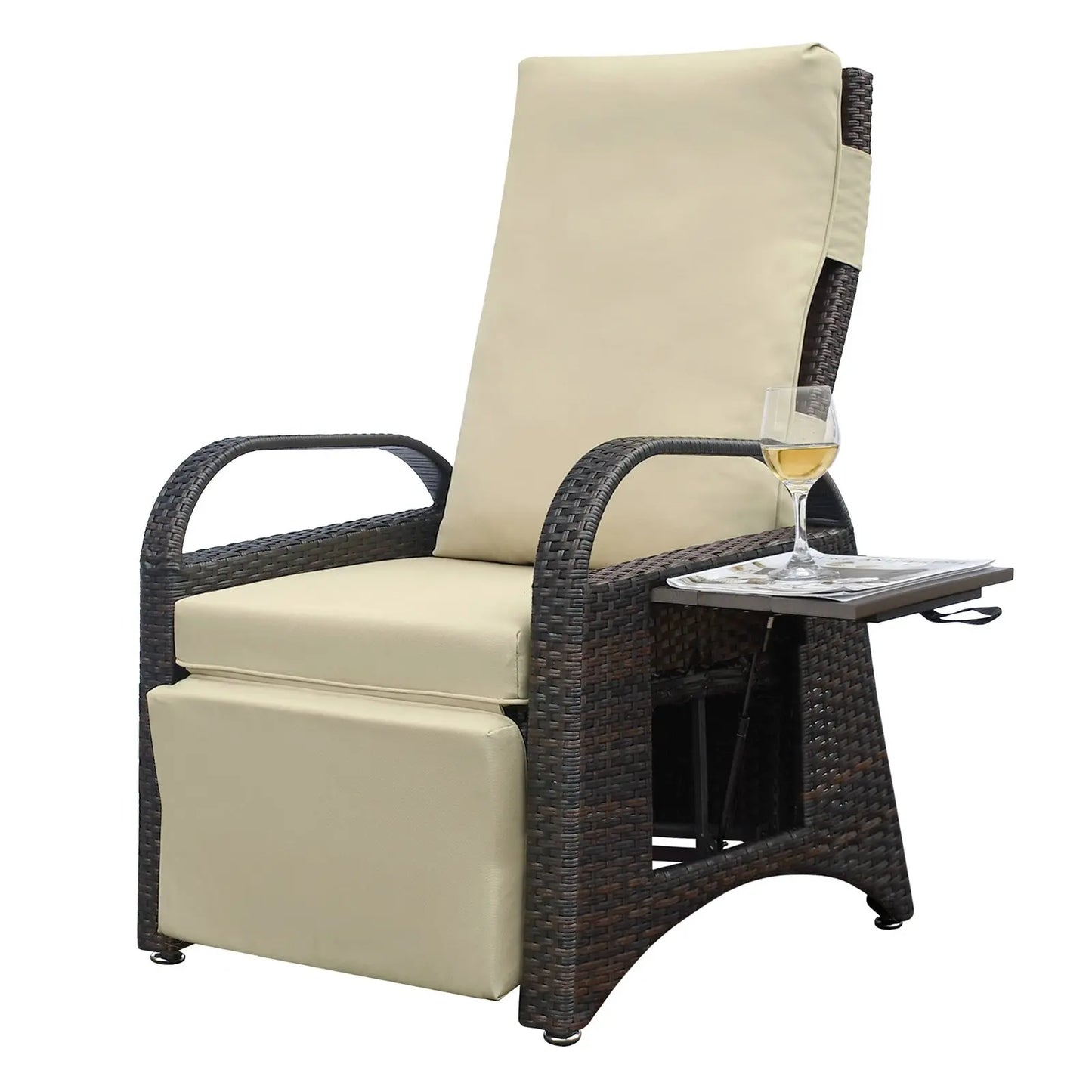 Outdoor Adjustable Wicker Recliner with Flip Table, Recliner with Style Doba