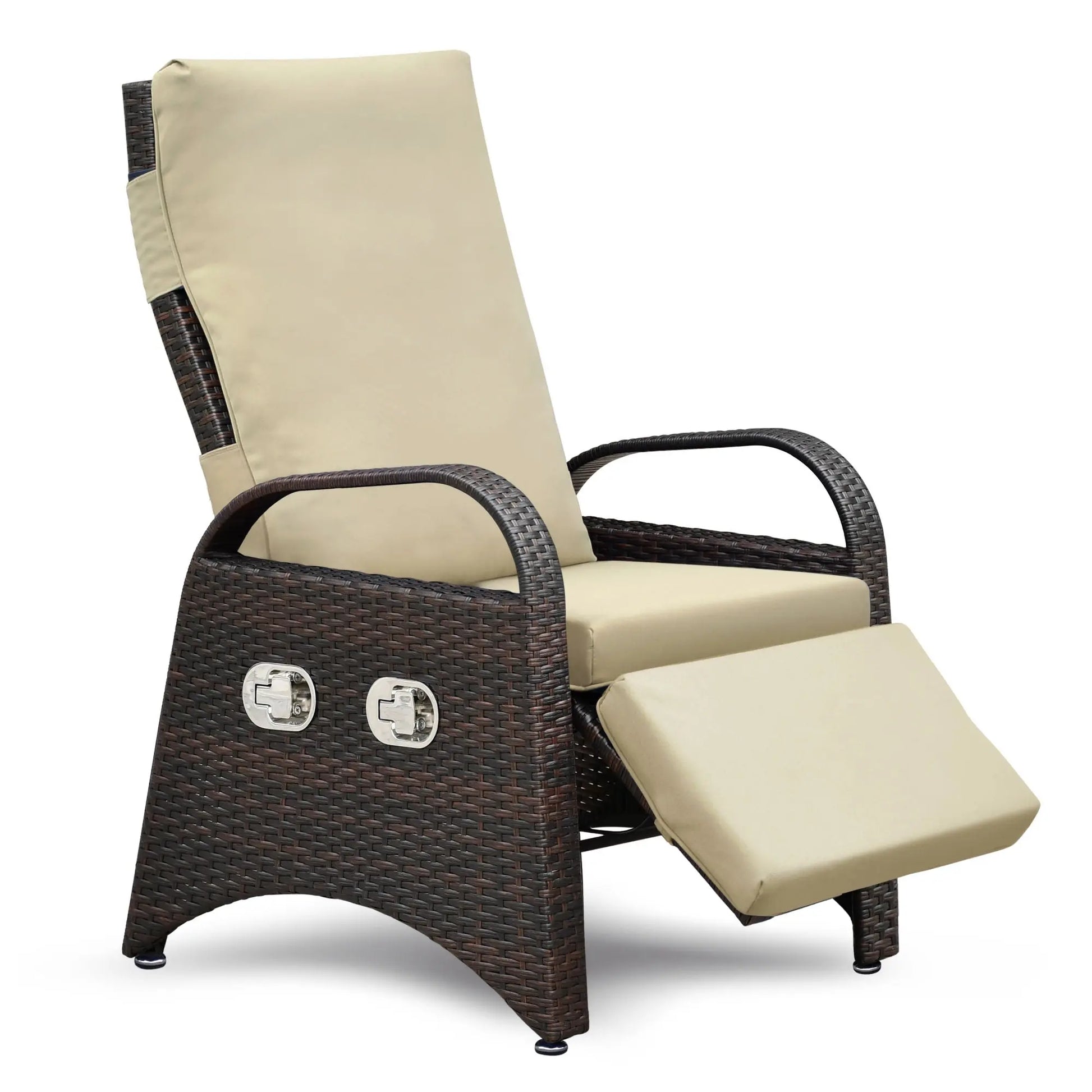 Outdoor Adjustable Wicker Recliner with Flip Table, Recliner with Style Doba