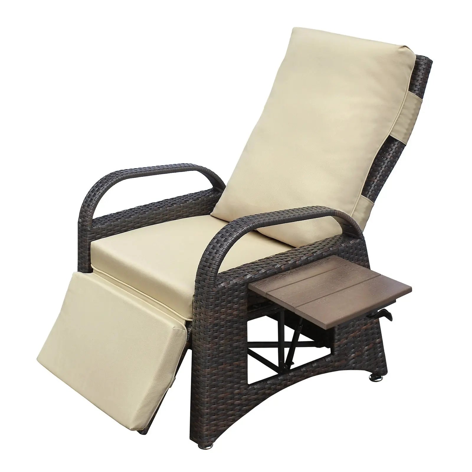 Outdoor Adjustable Wicker Recliner with Flip Table, Recliner with Style Doba