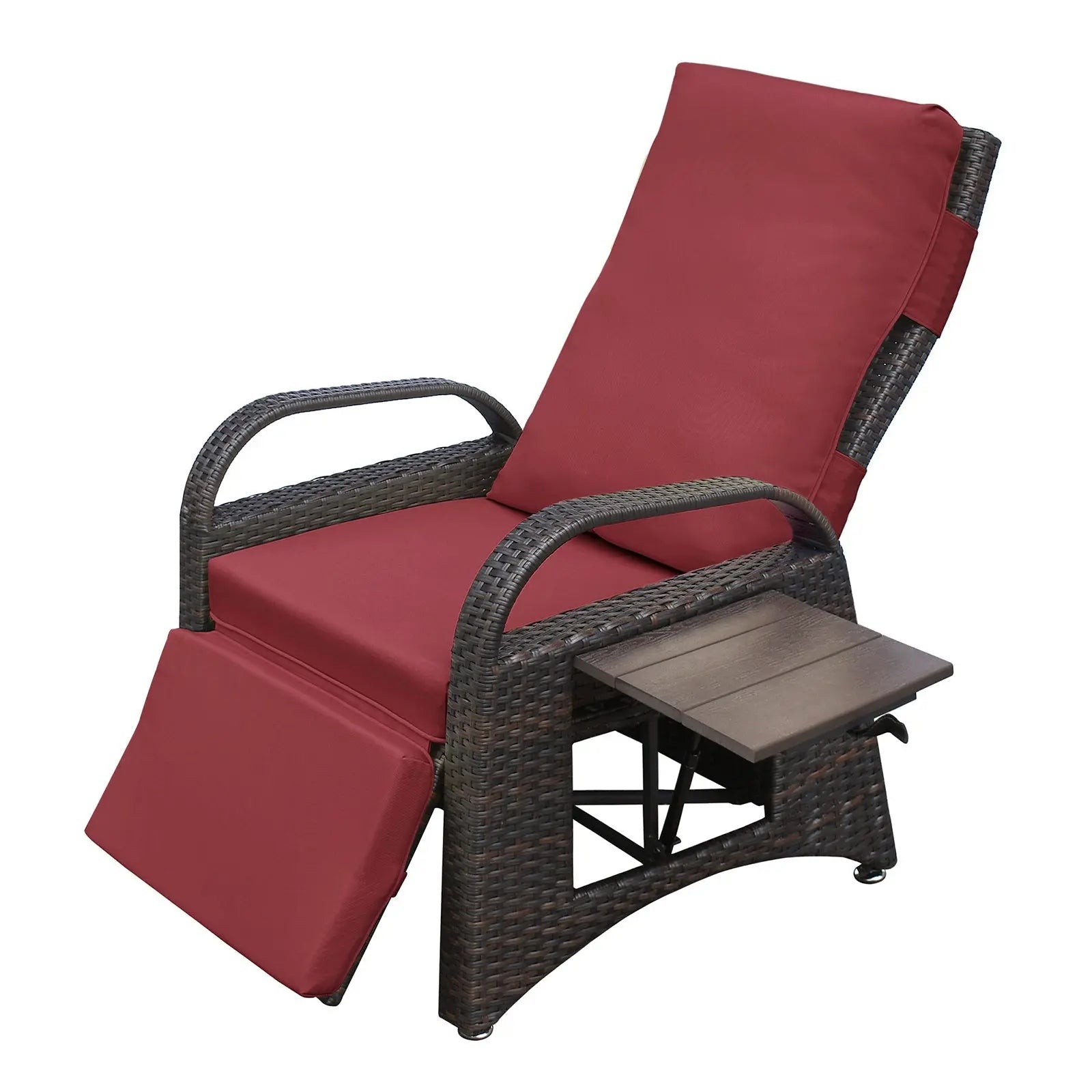 Outdoor Adjustable Wicker Recliner with Flip Table, Recliner with Style Doba