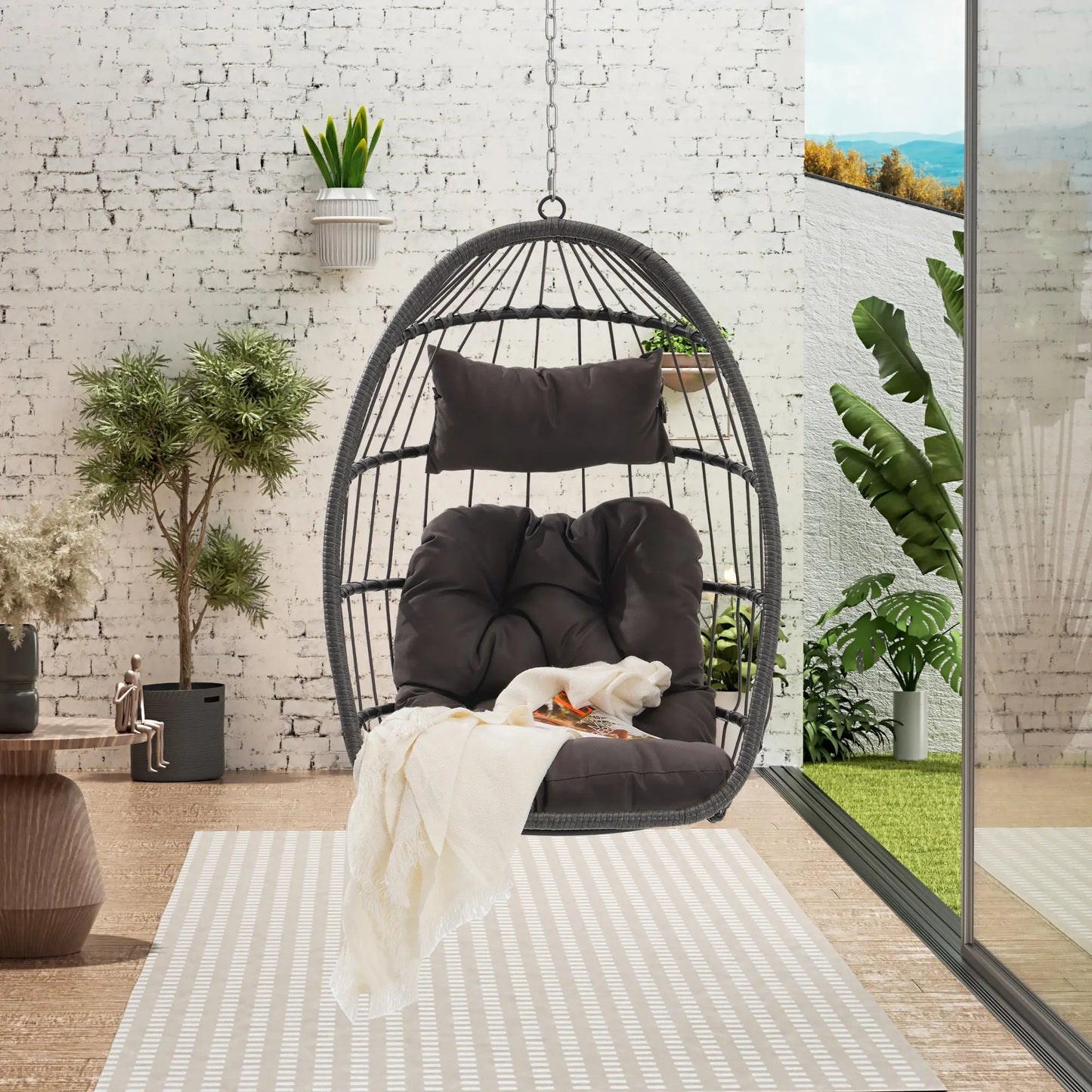 Outdoor Garden Rattan Egg Swing Chair Hanging Chair Doba