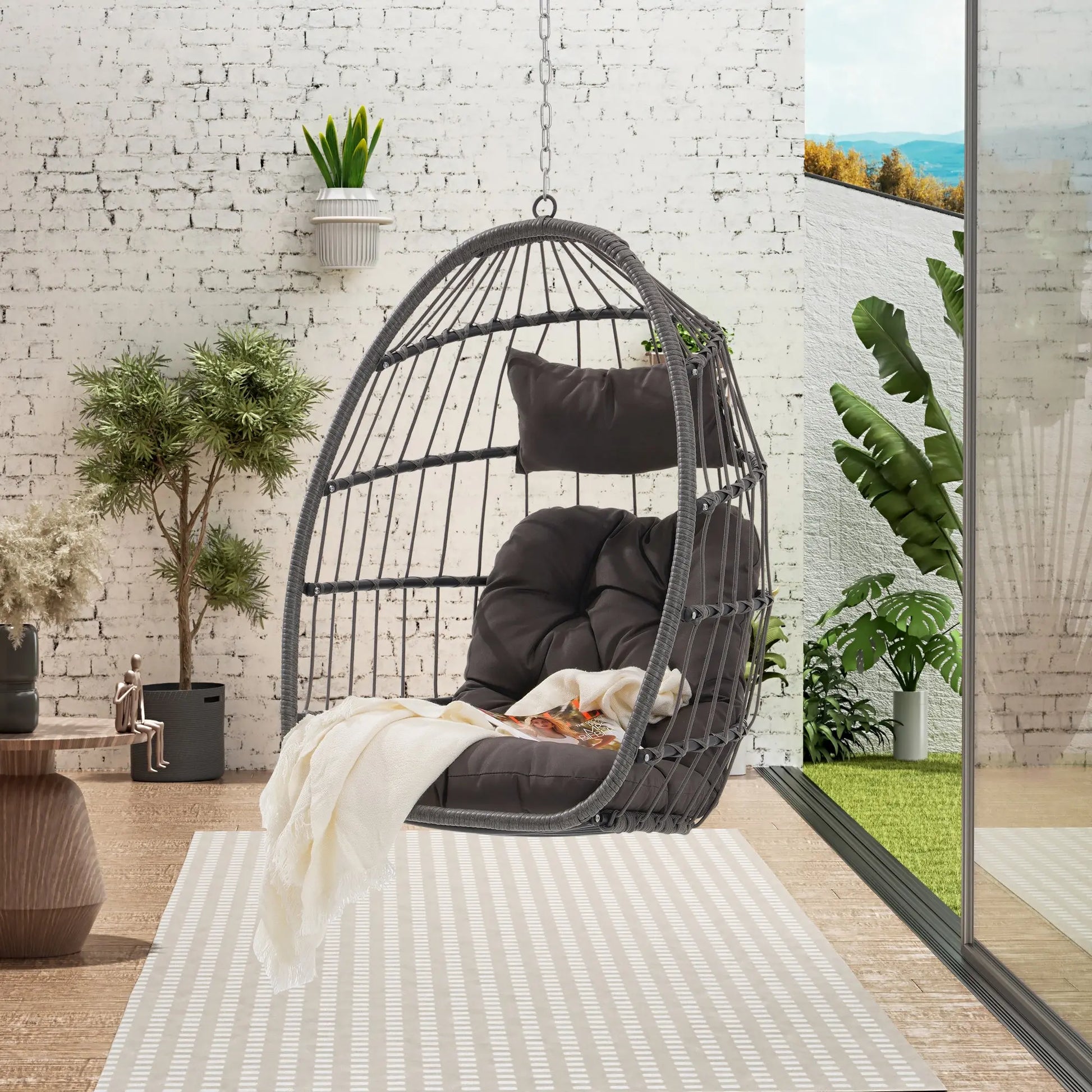 Outdoor Garden Rattan Egg Swing Chair Hanging Chair Doba