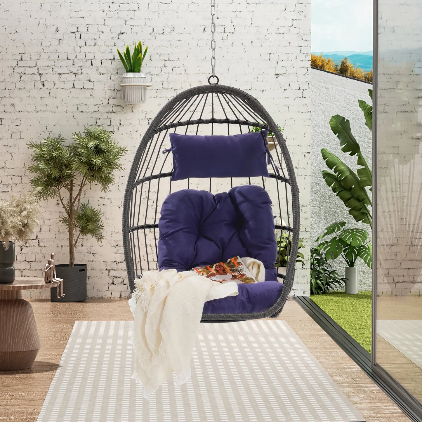 Outdoor Garden Rattan Egg Swing Chair Hanging Chair PE Hang Chair Doba