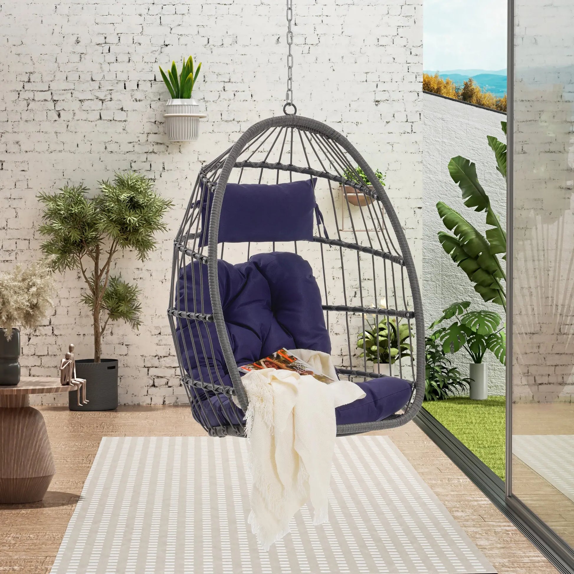 Outdoor Garden Rattan Egg Swing Chair Hanging Chair PE Hang Chair Doba