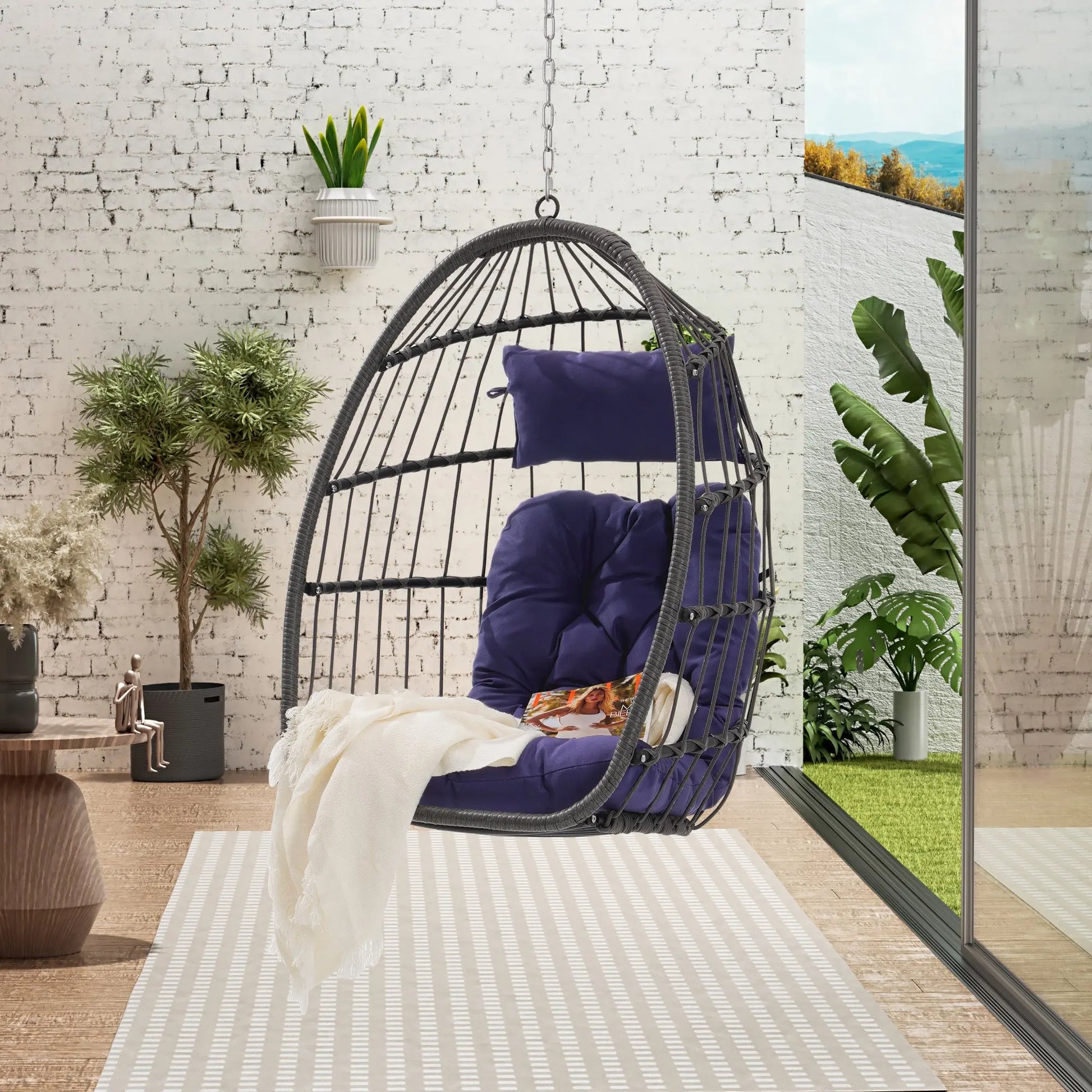 Outdoor Garden Rattan Egg Swing Chair Hanging Chair PE Hang Chair Doba