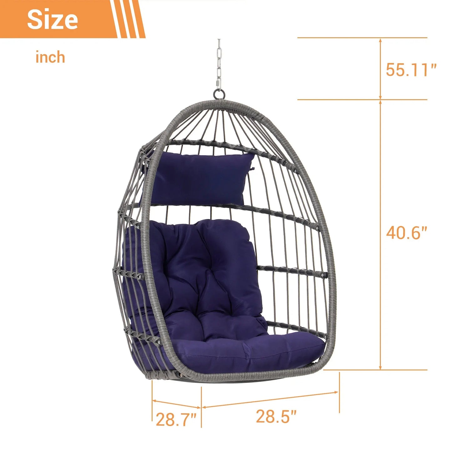 Outdoor Garden Rattan Egg Swing Chair Hanging Chair PE Hang Chair Doba