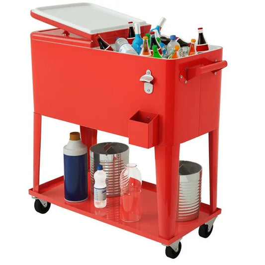 Outdoor Patio Party Rolling Steel Construction 80 Quart Bar Cooler Doba