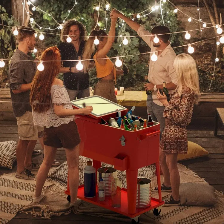 Outdoor Patio Party Rolling Steel Construction 80 Quart Bar Cooler Doba