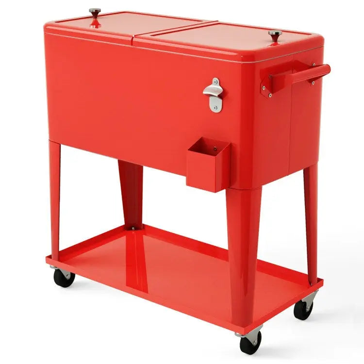 Outdoor Patio Party Rolling Steel Construction 80 Quart Bar Cooler Doba