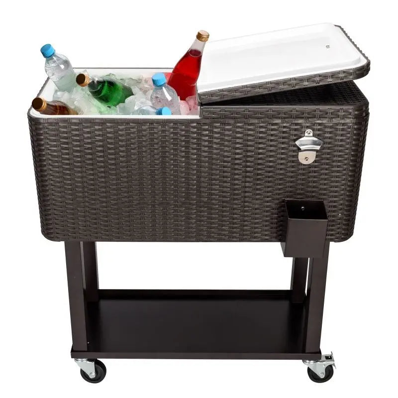 Outdoor Patio Party Rolling Steel Construction 80 Quart Bar Cooler Doba