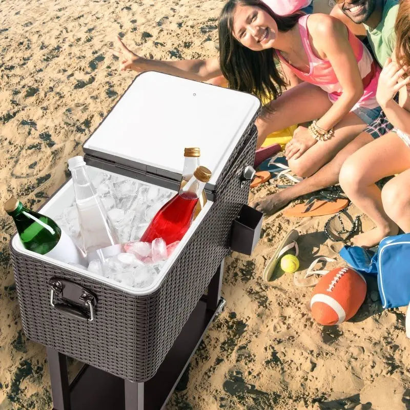 Outdoor Patio Party Rolling Steel Construction 80 Quart Bar Cooler Doba