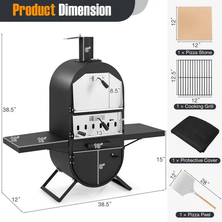 Outdoor Pizza Oven with 600D Oxford Fabric Cover 12 Inch Pizza Stone and Cooking Grill Doba