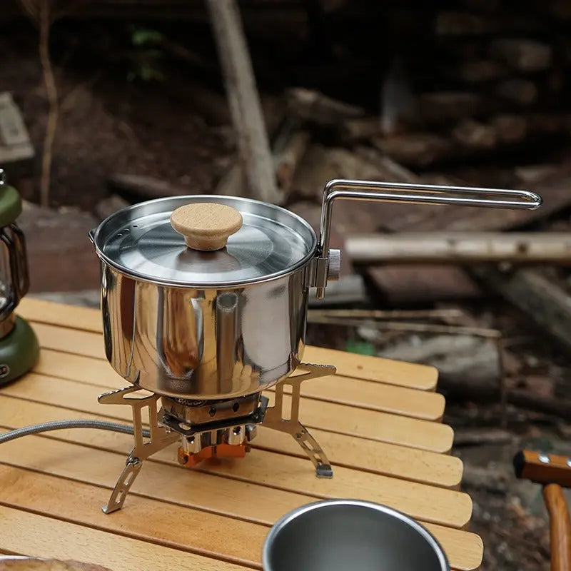 Outdoor multifunctional 304 stainless steel boiling kettle mountaineering portable coffee pot foldable fishing camping pot teapot Doba