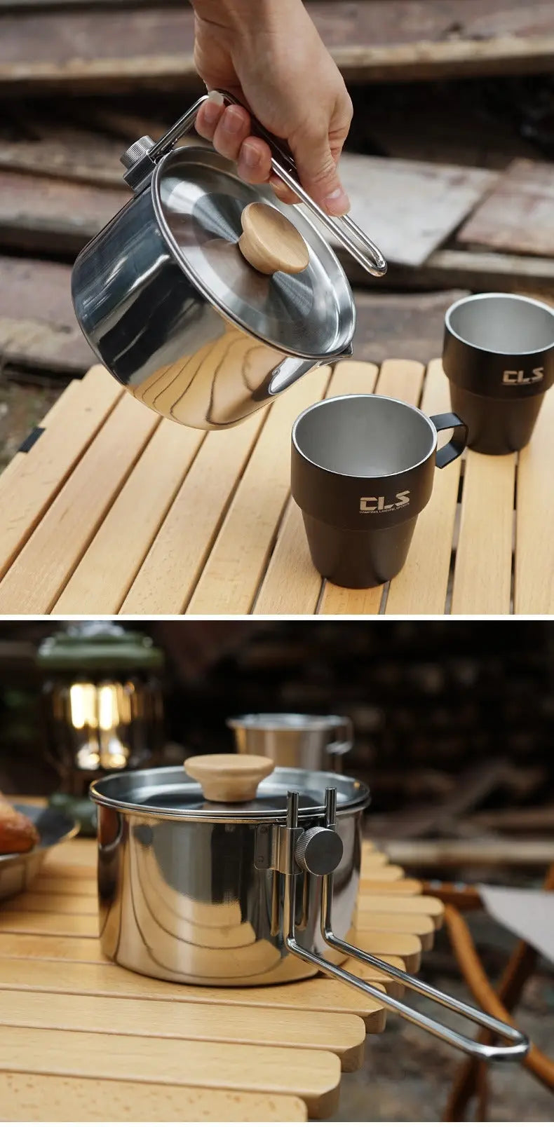 Outdoor multifunctional 304 stainless steel boiling kettle mountaineering portable coffee pot foldable fishing camping pot teapot Doba