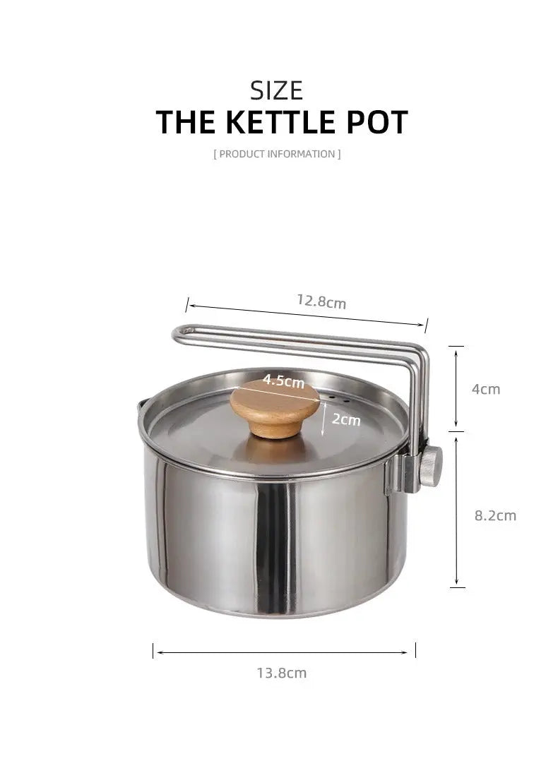 Outdoor multifunctional 304 stainless steel boiling kettle mountaineering portable coffee pot foldable fishing camping pot teapot Doba