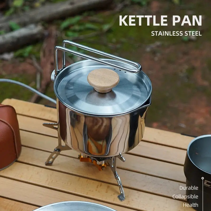 Outdoor multifunctional 304 stainless steel boiling kettle mountaineering portable coffee pot foldable fishing camping pot teapot Doba