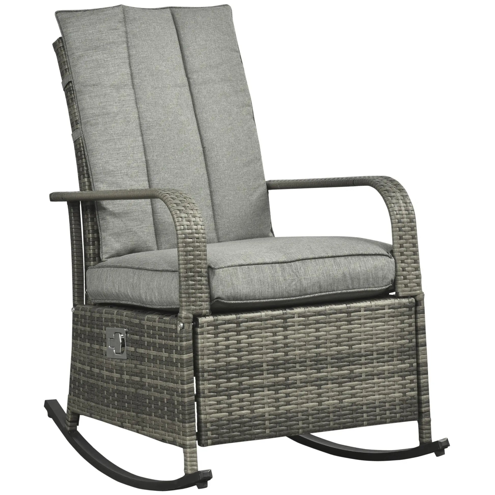 Outsunny Outdoor Rattan Rocking Chair Patio Recliner with Soft Cushions, Adjustable Footrest, Max. 135 Degree Backrest, PE Wicker, Gray Doba