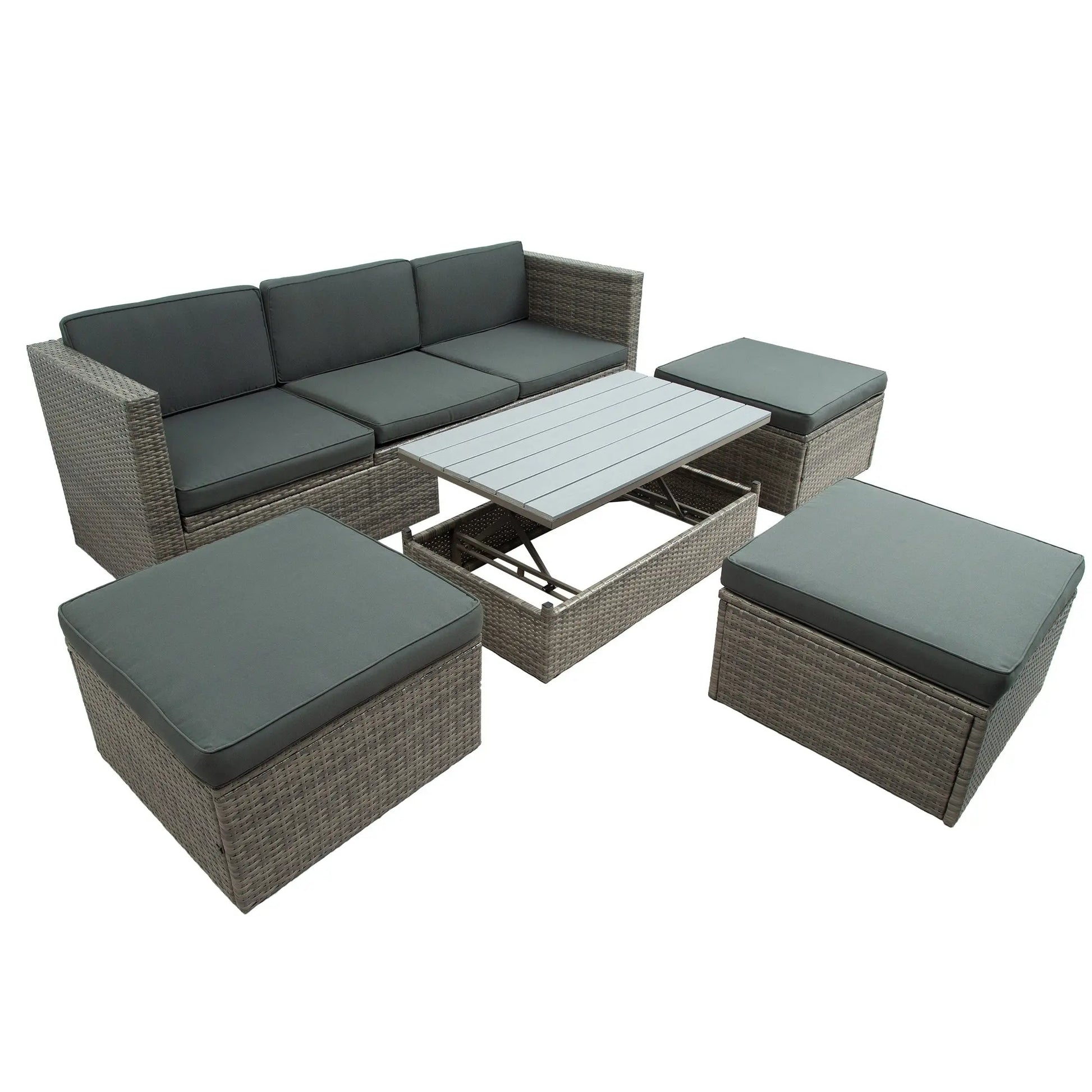 Patio Furniture Sets, 5-Piece Patio Wicker Sofa with Adustable Backrest, Cushions, Ottomans and Lift Top Coffee Table Doba