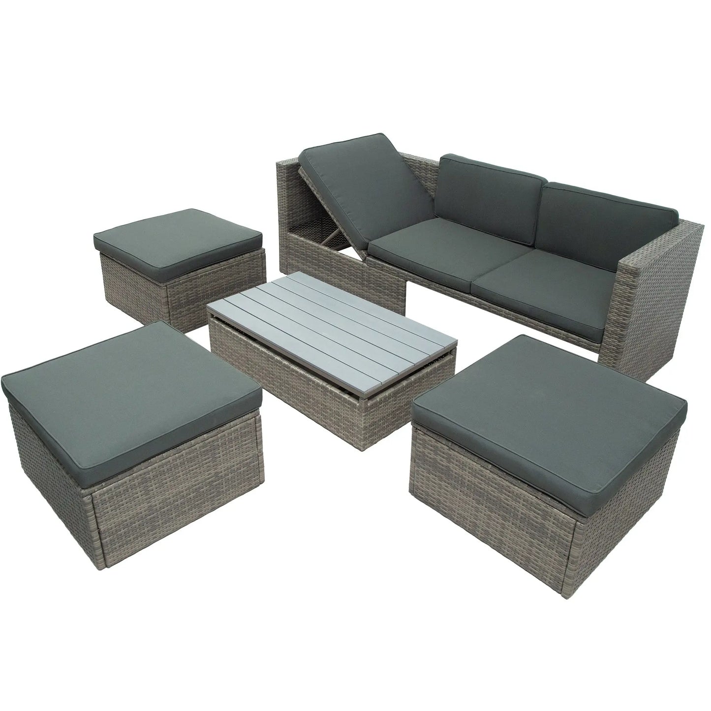 Patio Furniture Sets, 5-Piece Patio Wicker Sofa with Adustable Backrest, Cushions, Ottomans and Lift Top Coffee Table Doba