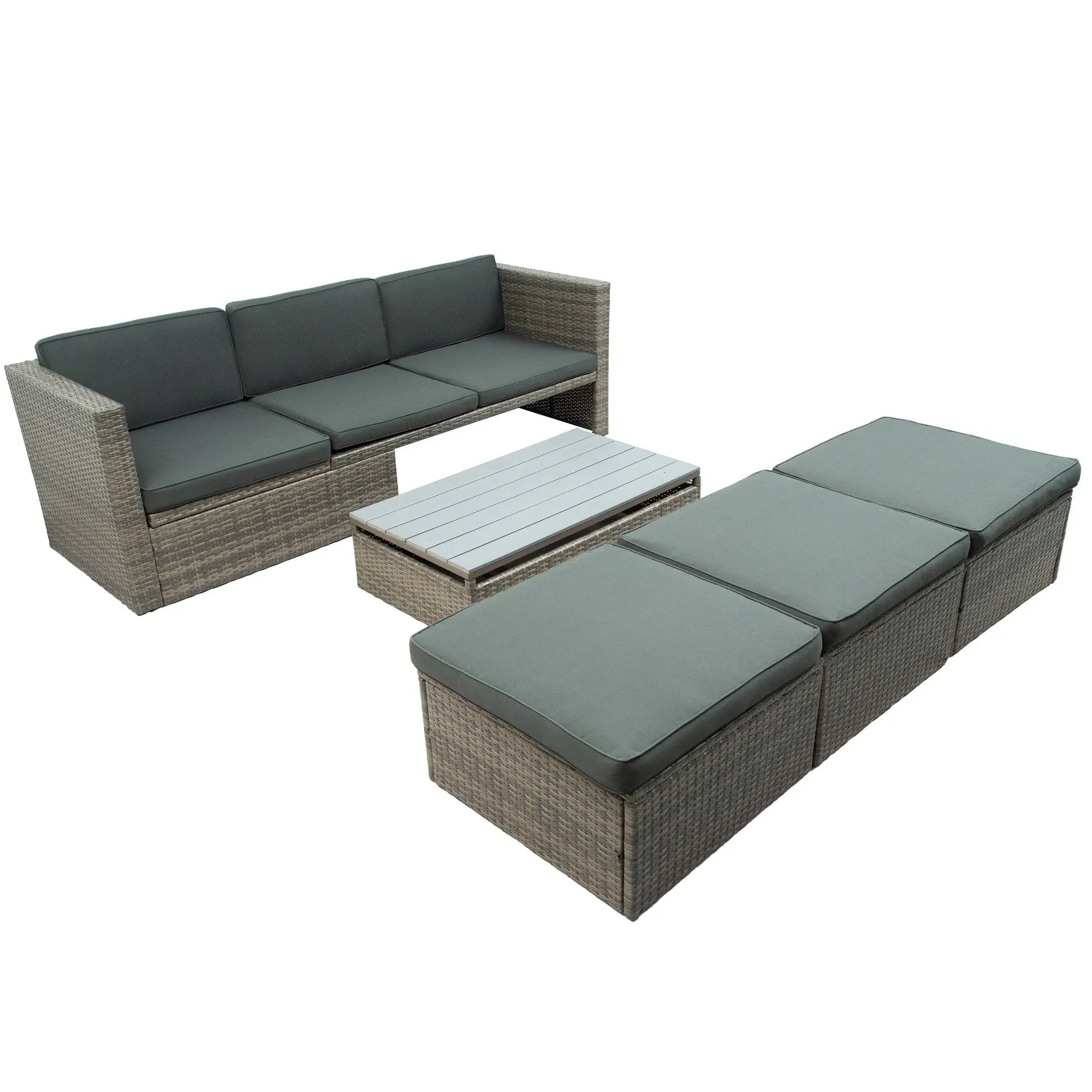 Patio Furniture Sets, 5-Piece Patio Wicker Sofa with Adustable Backrest, Cushions, Ottomans and Lift Top Coffee Table Doba