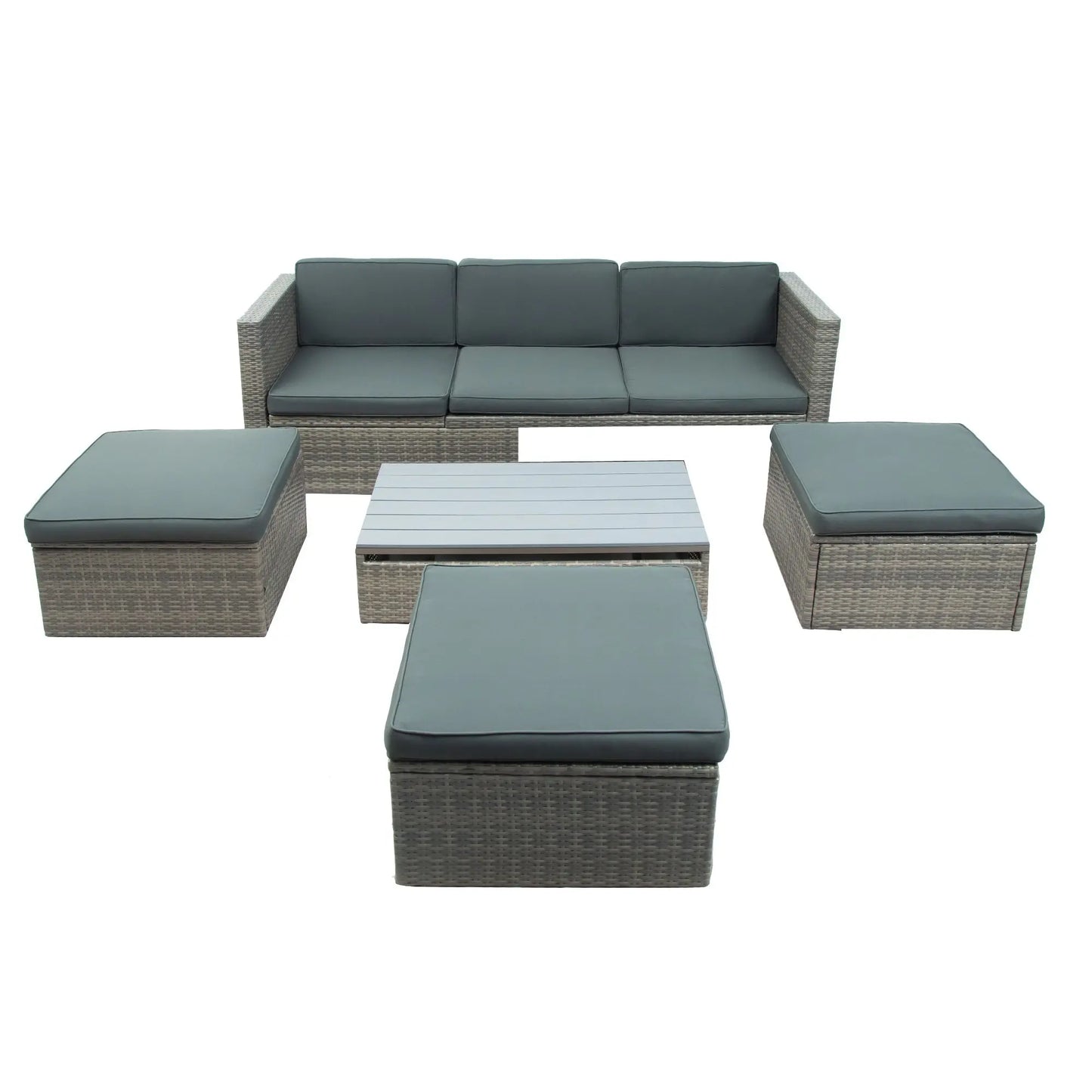 Patio Furniture Sets, 5-Piece Patio Wicker Sofa with Adustable Backrest, Cushions, Ottomans and Lift Top Coffee Table Doba