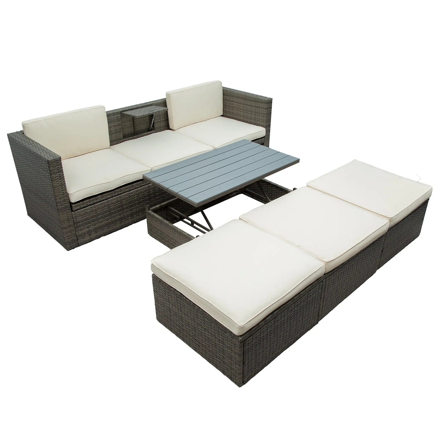 Patio Furniture Sets, 5-Piece Patio Wicker Sofa with Adustable Backrest, Cushions, Ottomans and Lift Top Coffee Table Doba