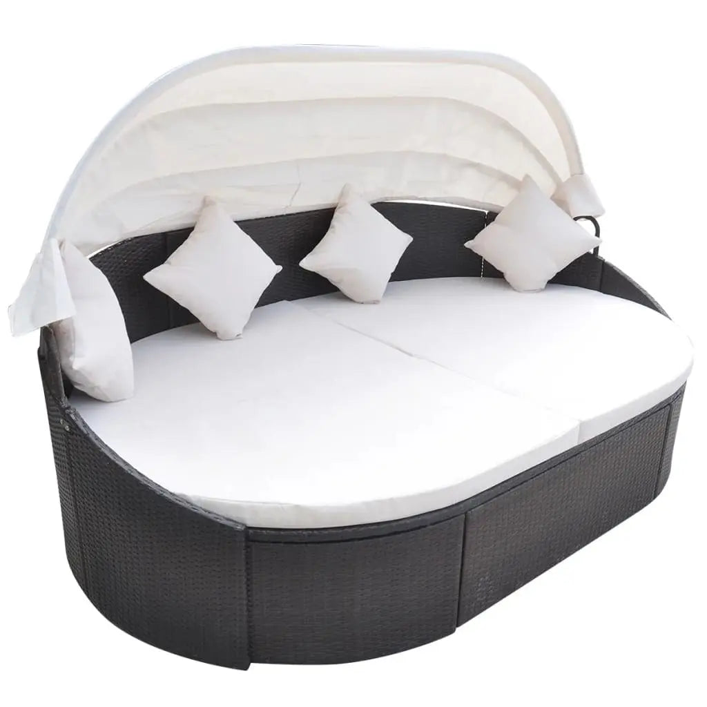 Patio Lounge Bed with Canopy Poly Rattan Brown, Sofa Bed, Wicker Brown Sofa BED Doba