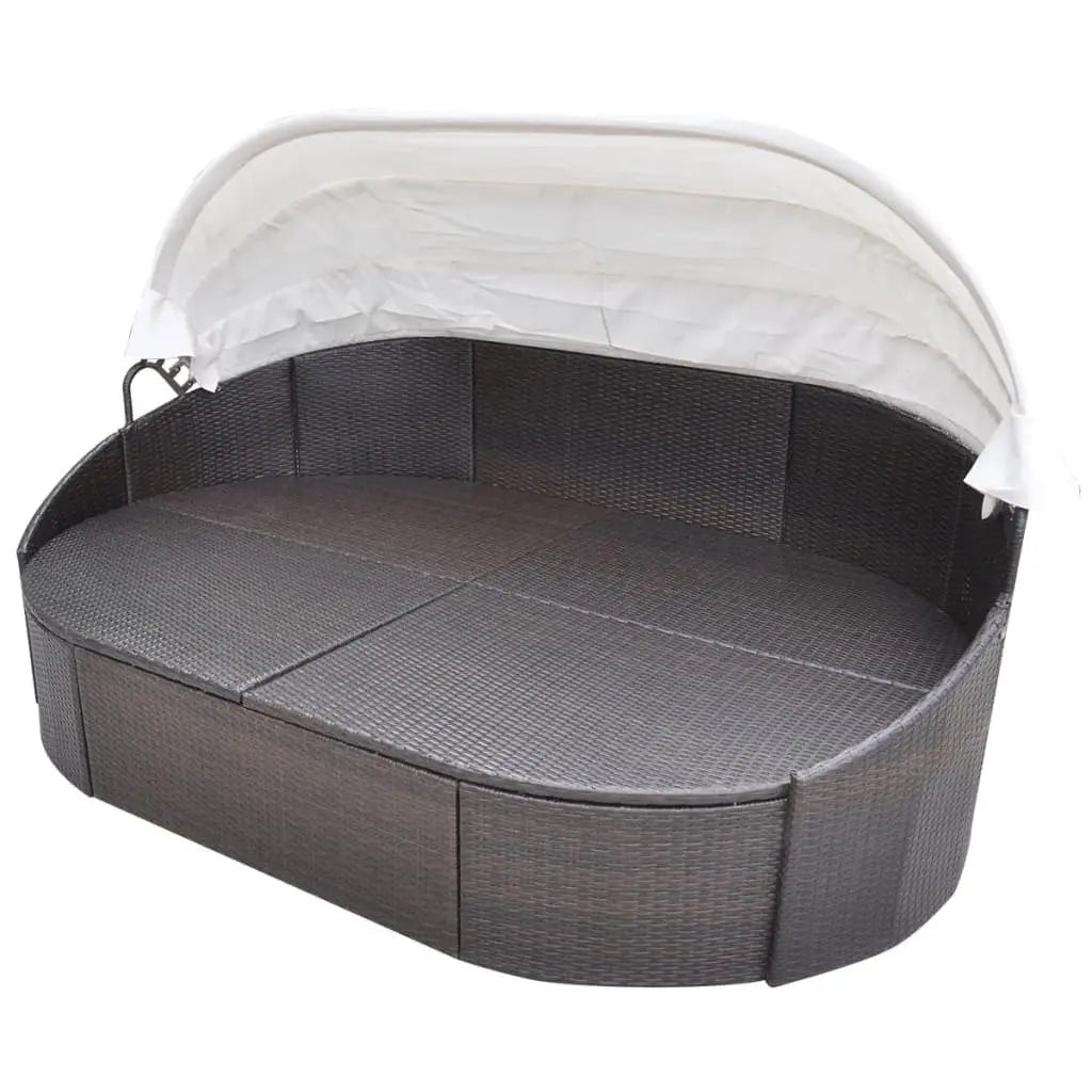 Patio Lounge Bed with Canopy Poly Rattan Brown, Sofa Bed, Wicker Brown Sofa BED Doba