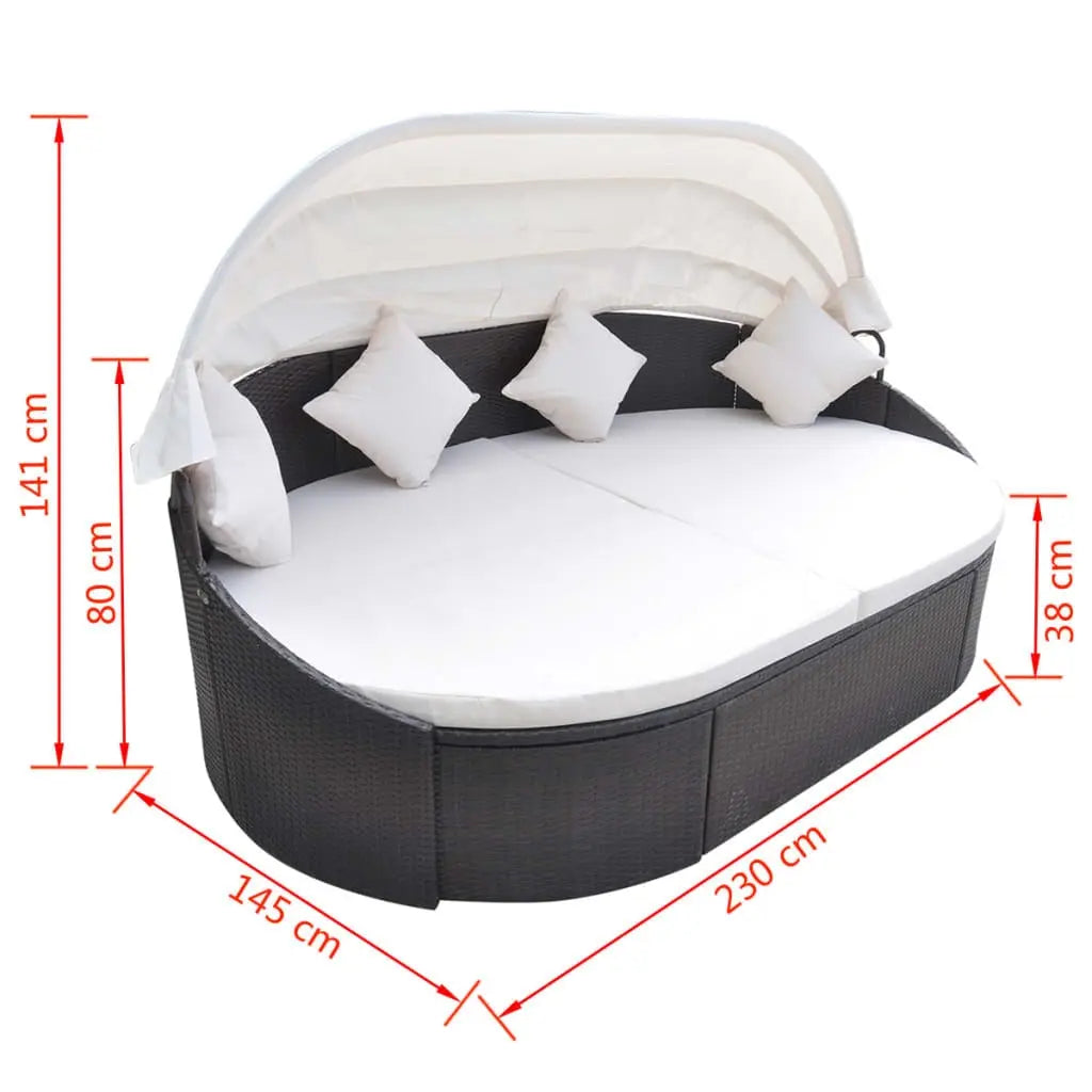 Patio Lounge Bed with Canopy Poly Rattan Brown, Sofa Bed, Wicker Brown Sofa BED Doba