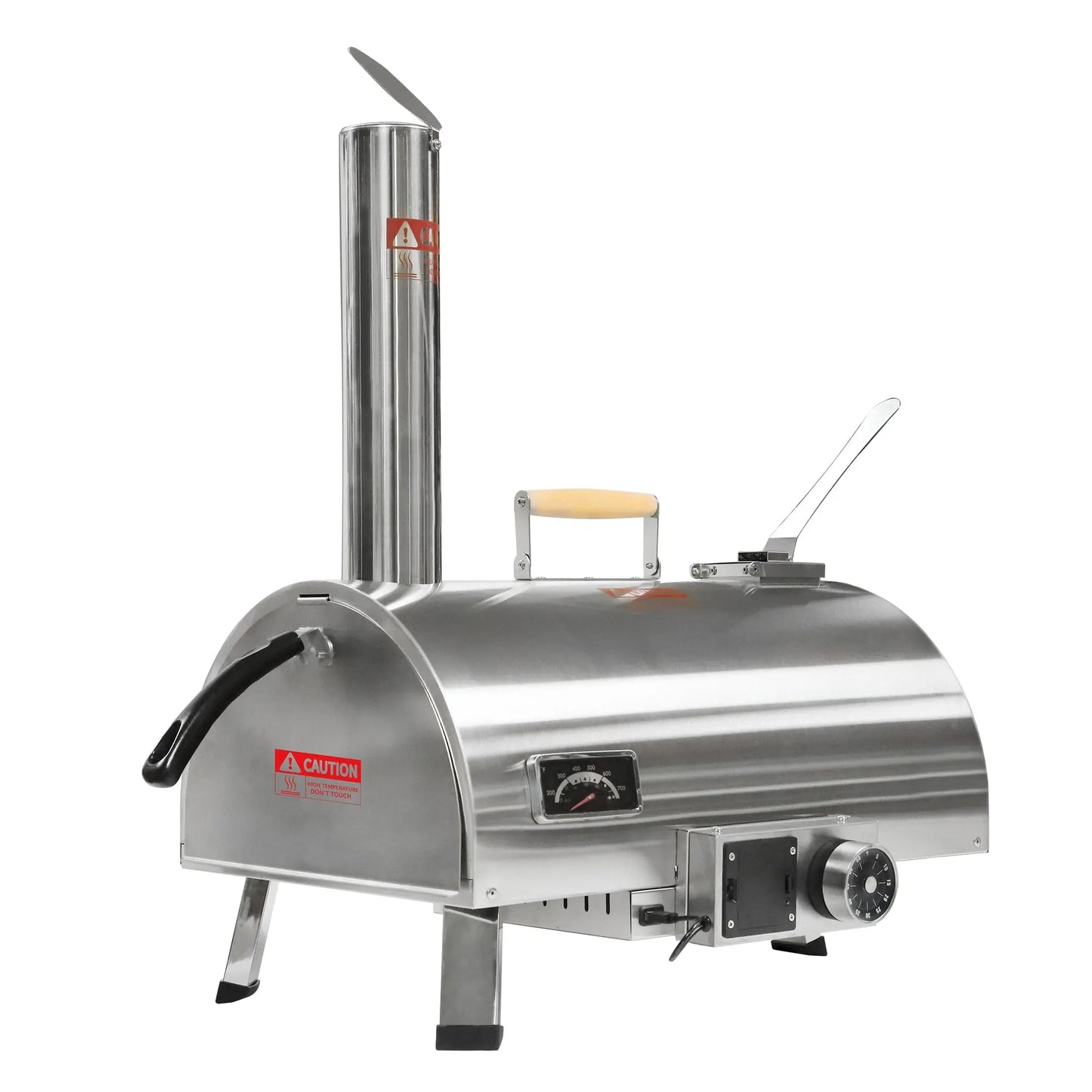 Pizza Oven Outdoor 12" Automatic Rotatable Pizza Ovens Portable Stainless Steel Wood Fired Pizza Oven Pizza Maker with Built-in Thermometer Pizza Cutter Carry Bag Doba