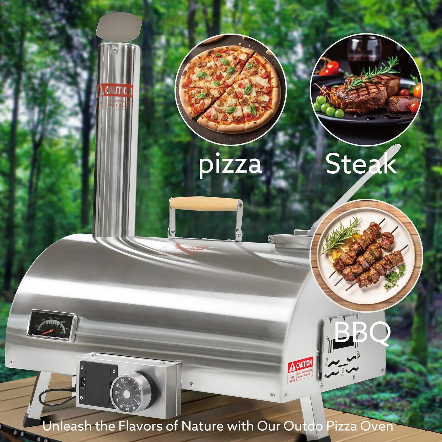 Pizza Oven Outdoor 12" Automatic Rotatable Pizza Ovens Portable Stainless Steel Wood Fired Pizza Oven Pizza Maker with Built-in Thermometer Pizza Cutter Carry Bag Doba