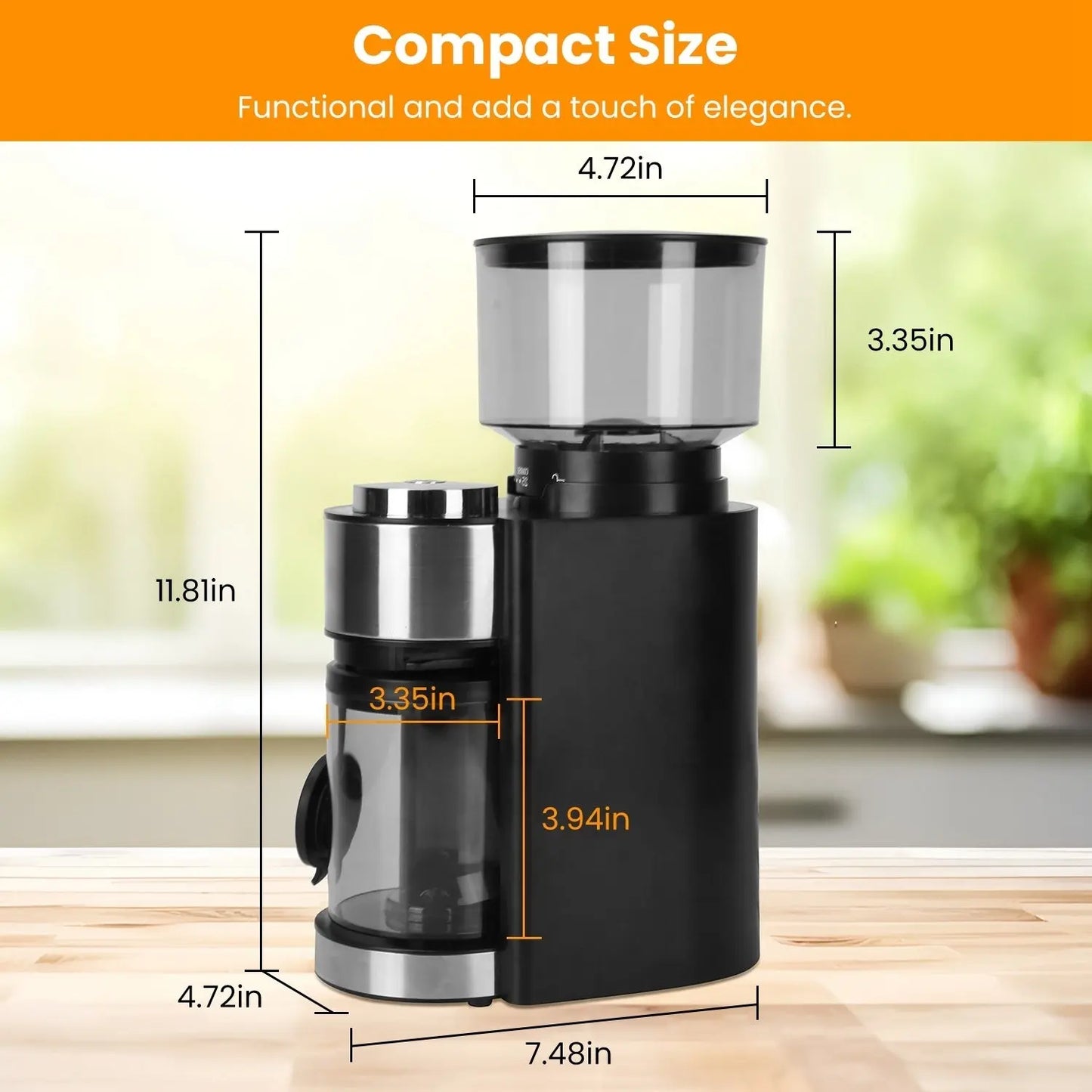 Conical Burr Coffee Grinder Electric Coffee Bean Grinder with 25 Grind Settings 12 Cups Selection for Drip/Percolator/French Press/Espresso/Cold Brew/Pour Over Doba